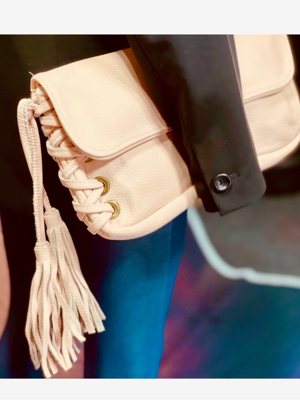 NWT-Custom Handmade Soft Leather Tassel Clutch Bag - Blush Pink - Picture 5 of 9